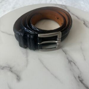 Remo Tulliani 3221 Black Italian Calfskin Silver Buckle Belt Genuine Leather 38W